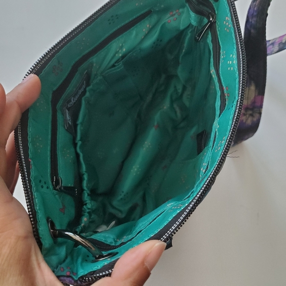 Lug Swivel Expandable Crossbody in Bloom Black with RFID Protection - Picture 8 of 16